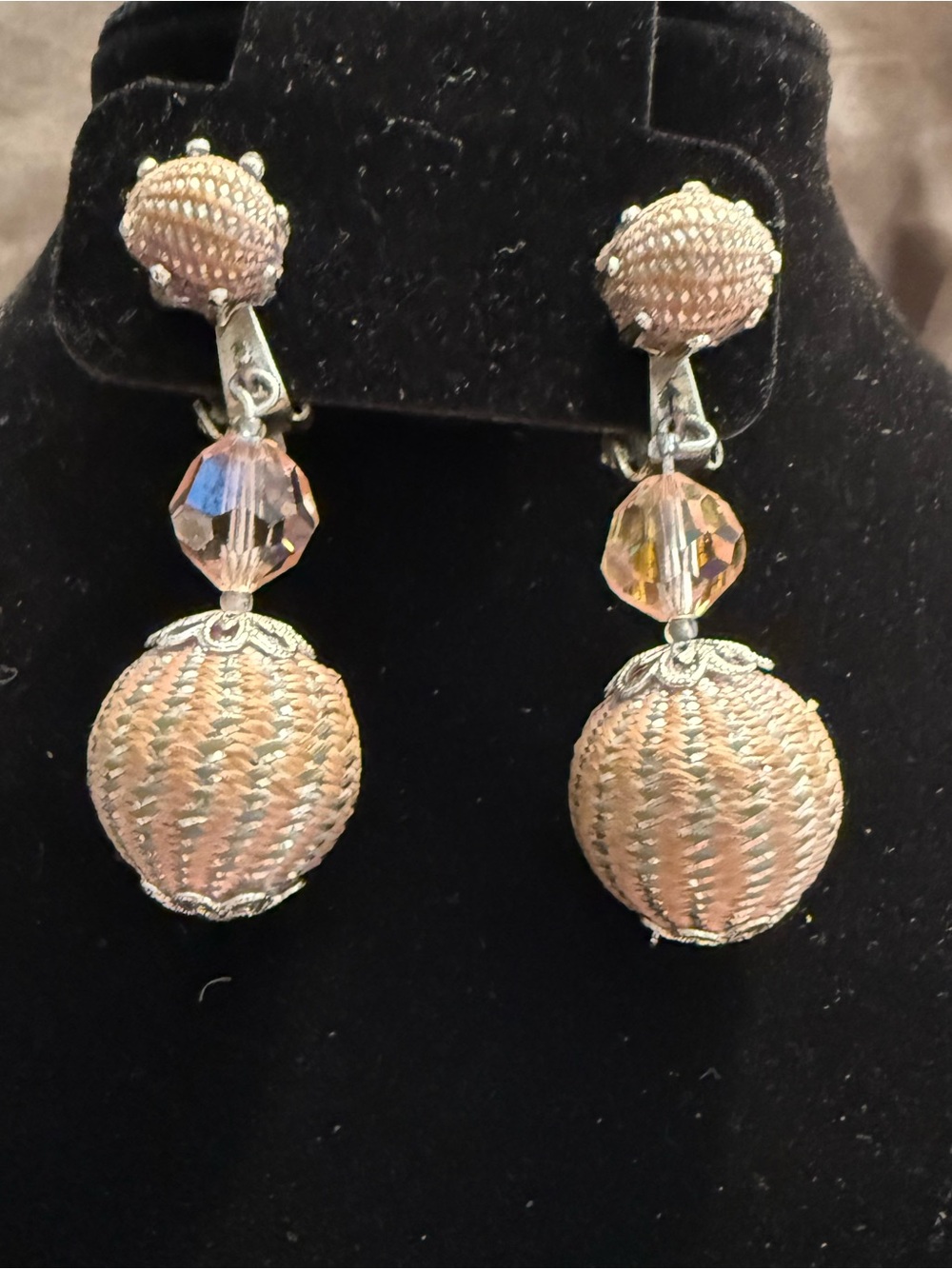 Vintage gold-tone clip-on dangle earrings marked JAPAN